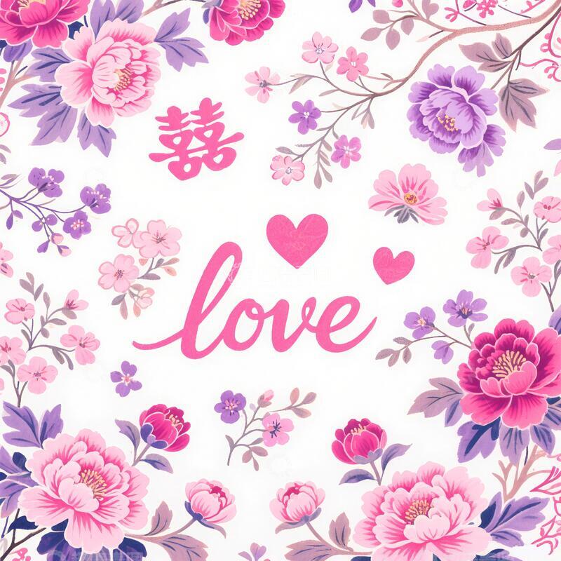 高清大图下载【趣麦麦图】粉色爱情被套图案