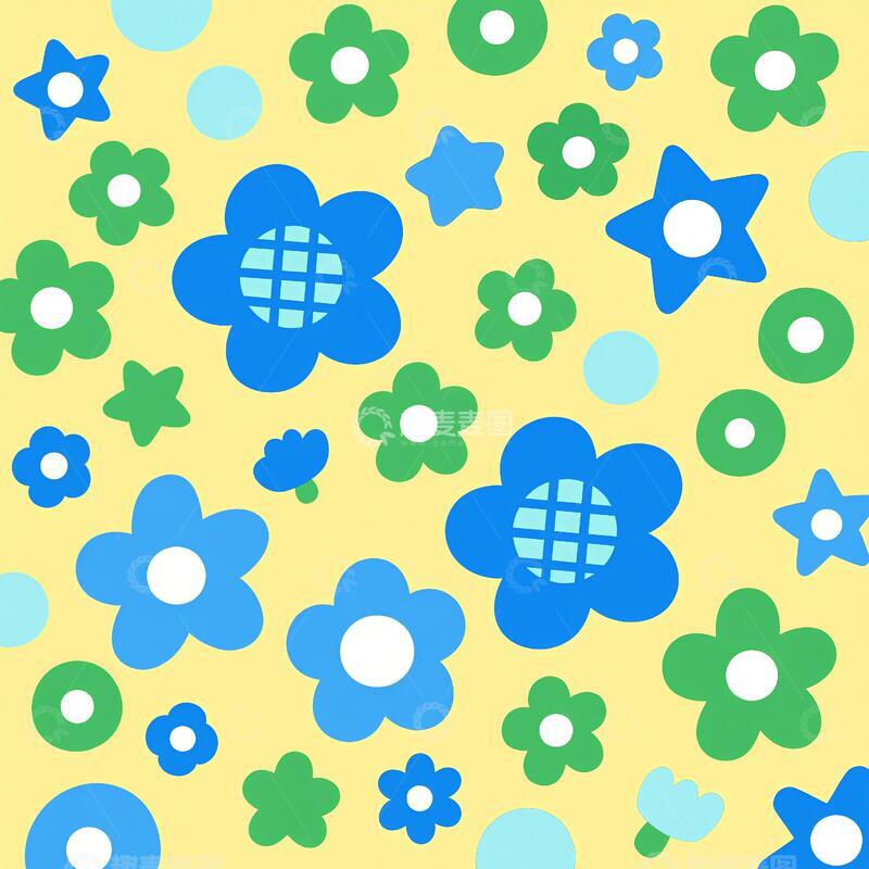 高清大图下载【趣麦麦图】蓝色床单花朵图案