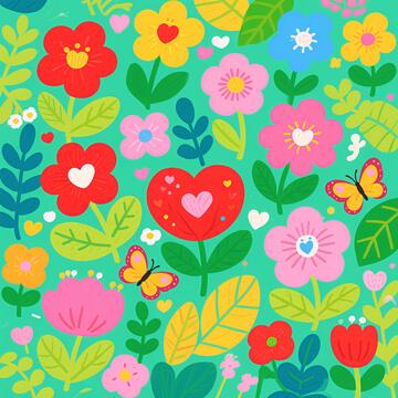 绿色可爱卡通花卉图案