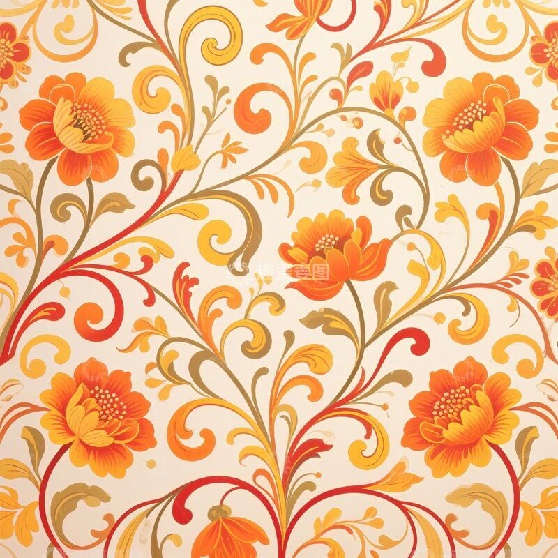 高清大图下载【趣麦麦图】橙色欧式花朵图案