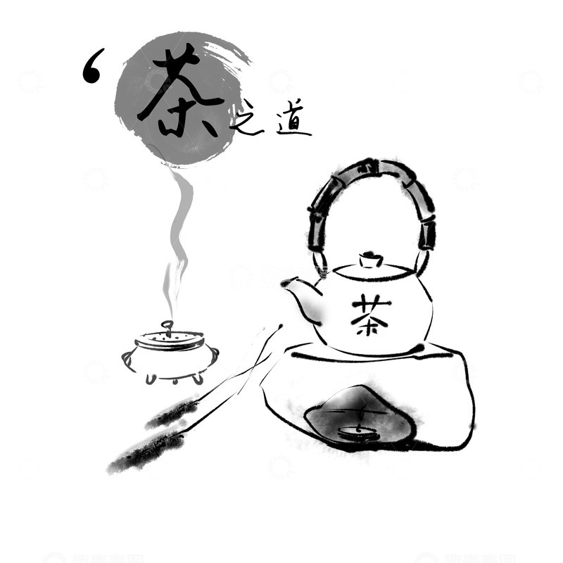 高清大图下载【趣麦麦图】茶之道水墨茶壶
