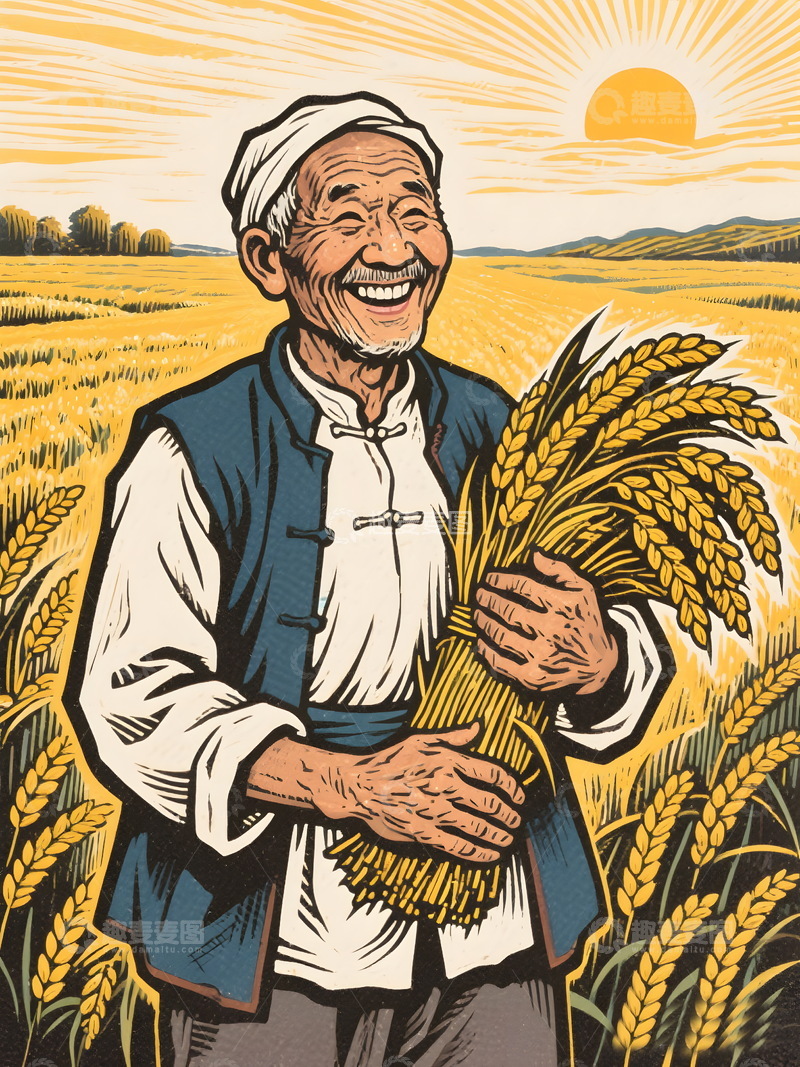高清大图下载【趣麦麦图】农民秋收丰收插画