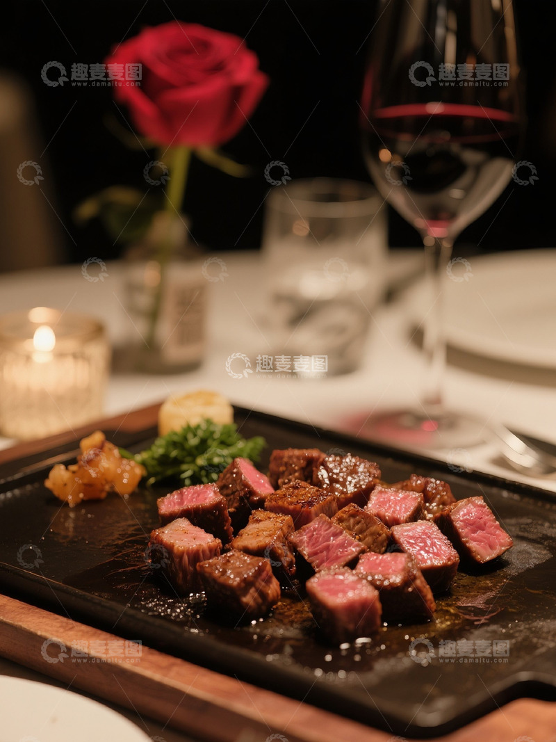 高清大图下载【趣麦麦图】西餐餐厅和牛粒红酒美食摄影