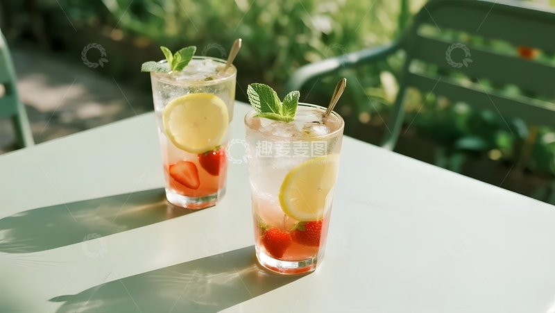 高清大图下载【趣麦麦图】柠檬草莓，双杯清爽饮