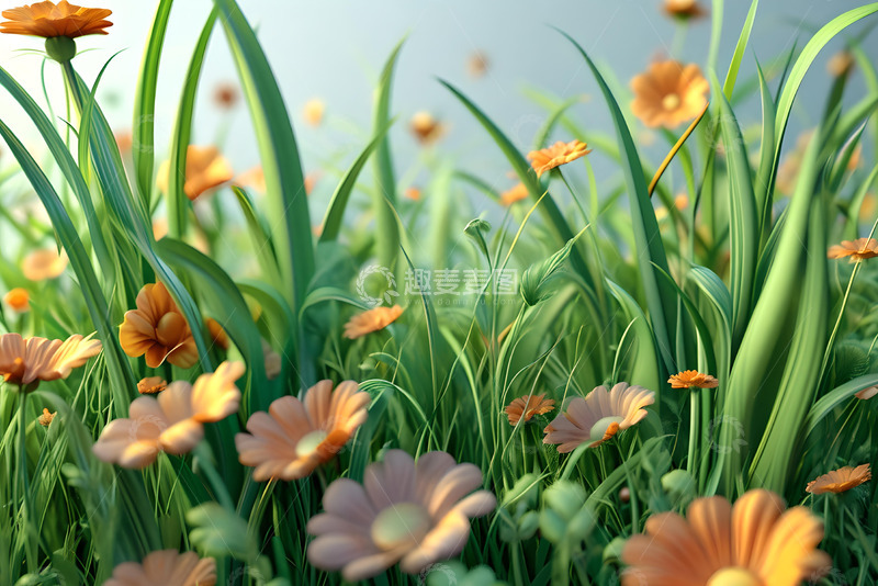 高清大图下载【趣麦麦图】3D草草地草丛夏天插画_2