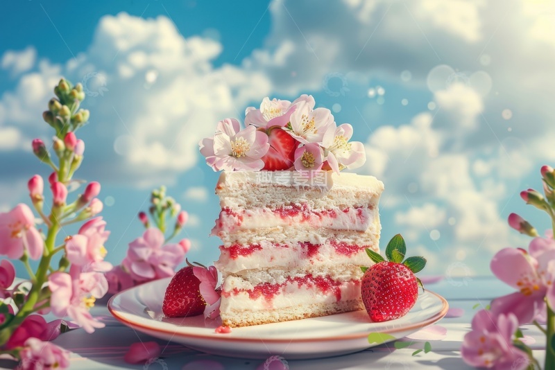 高清大图下载【趣麦麦图】一盘放在户外的草莓奶油蛋糕