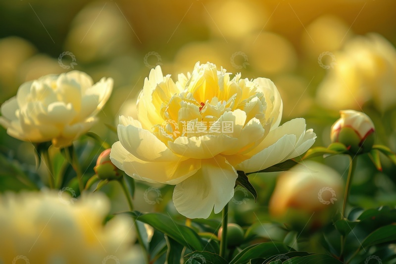 高清大图下载【趣麦麦图】淡黄色的牡丹花盛开