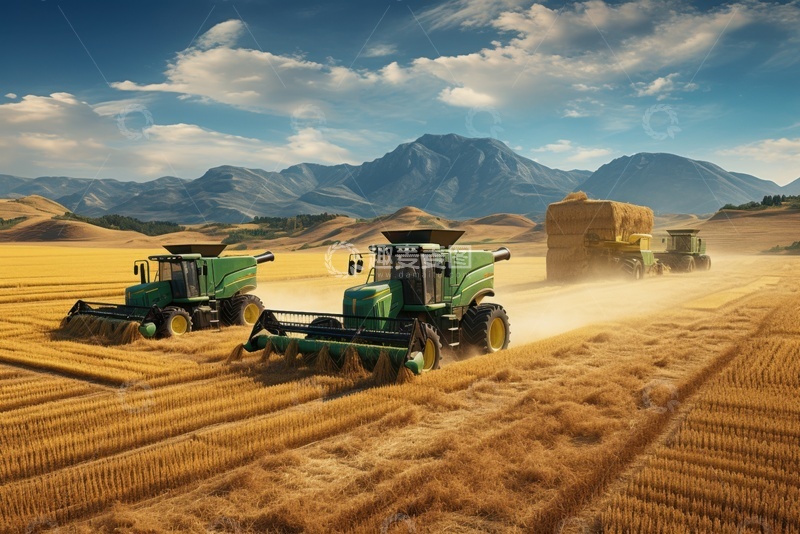 高清大图下载【趣麦麦图】 秋季农田里的收割机