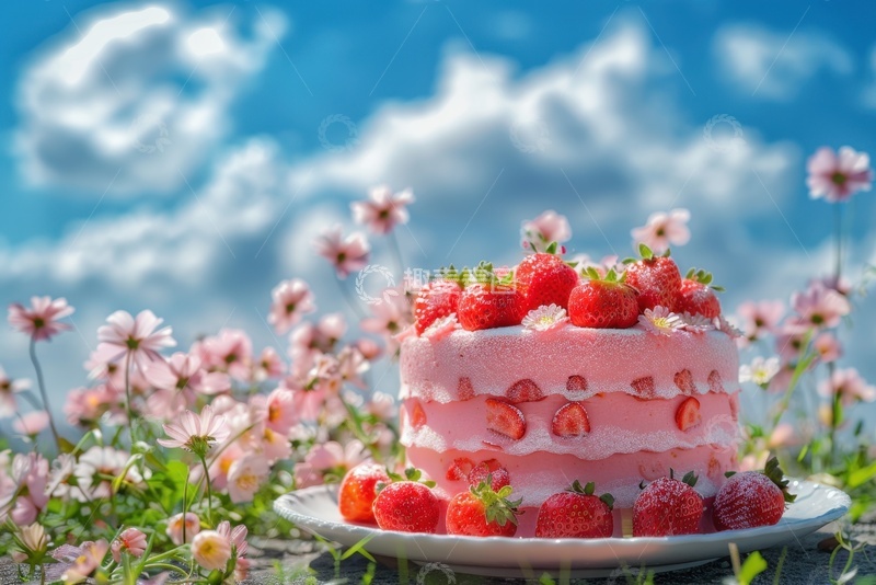 高清大图下载【趣麦麦图】草莓奶油夹心蛋糕