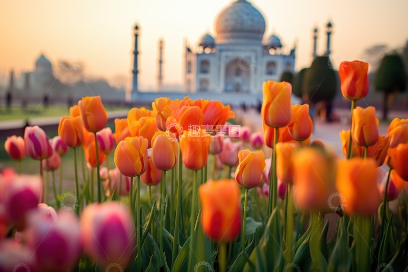 高清大图下载【趣麦麦图】城市里盛开的郁金香花田