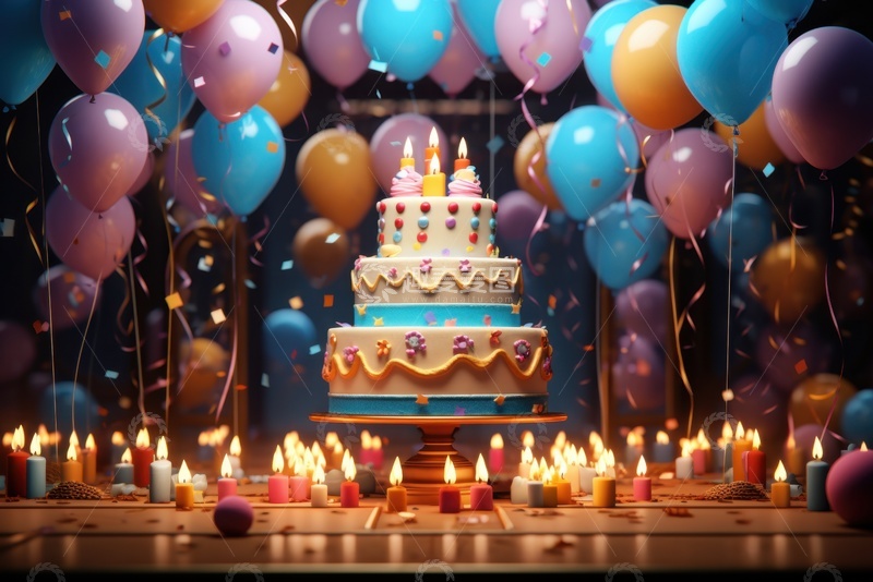 高清大图下载【趣麦麦图】生日蛋糕蜡烛气球
