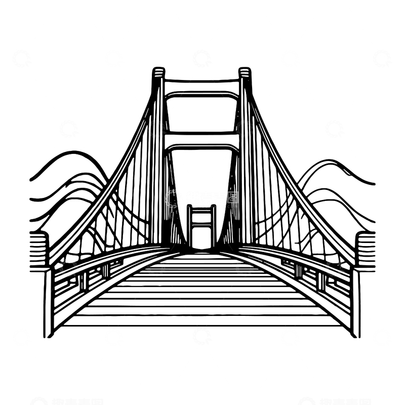 城市桥梁简约线稿