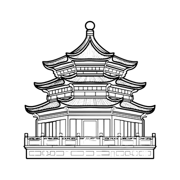 古代角楼塔楼建筑线稿