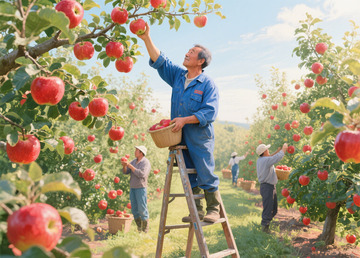 在果园摘苹果