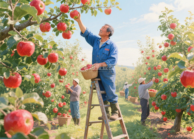 在果园摘苹果