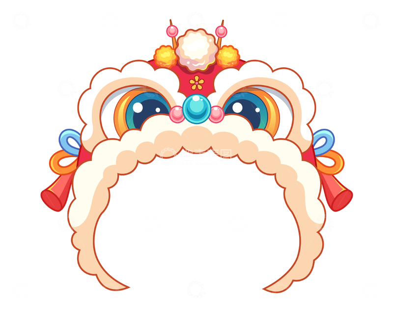 源文件下载【趣麦麦图】新年喜庆醒狮帽卡通插画