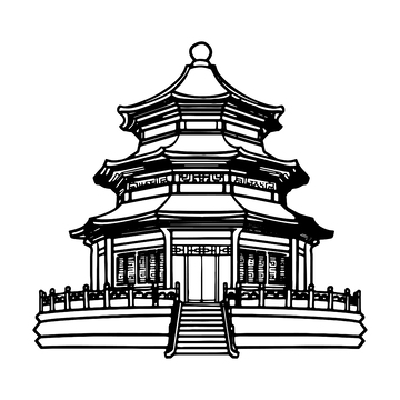 凉亭建筑角楼线稿