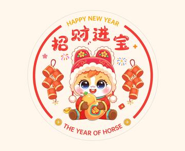 马年抱葫芦喜庆窗花插画