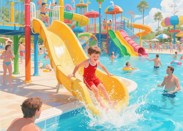 小朋友滑梯游泳游玩