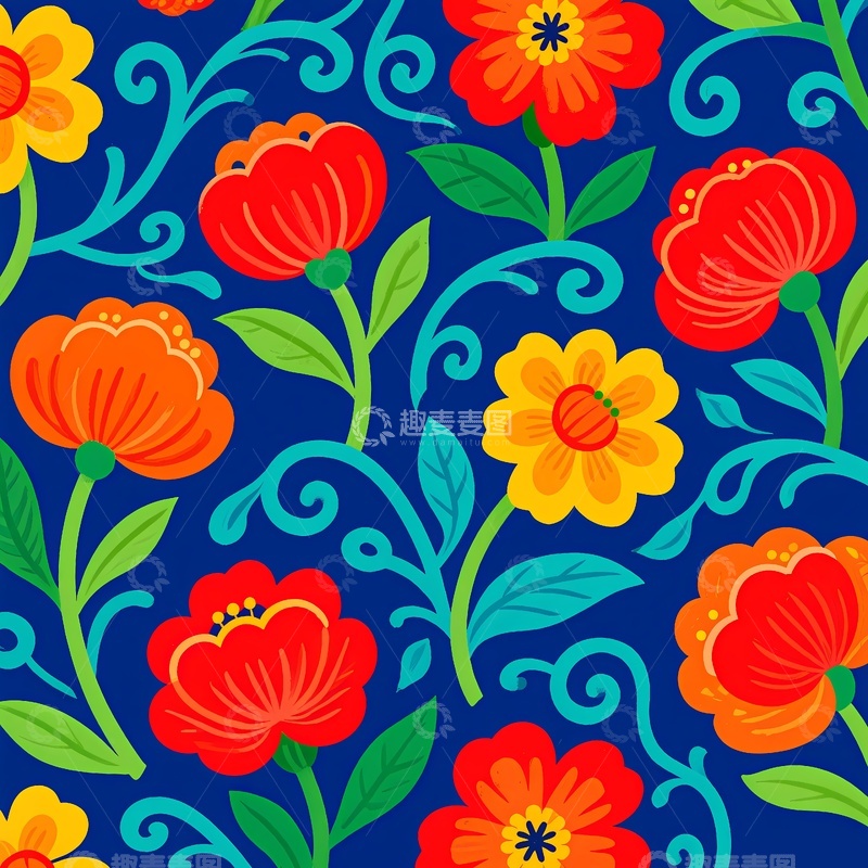 高清大图下载【趣麦麦图】蓝色花朵床单单案
