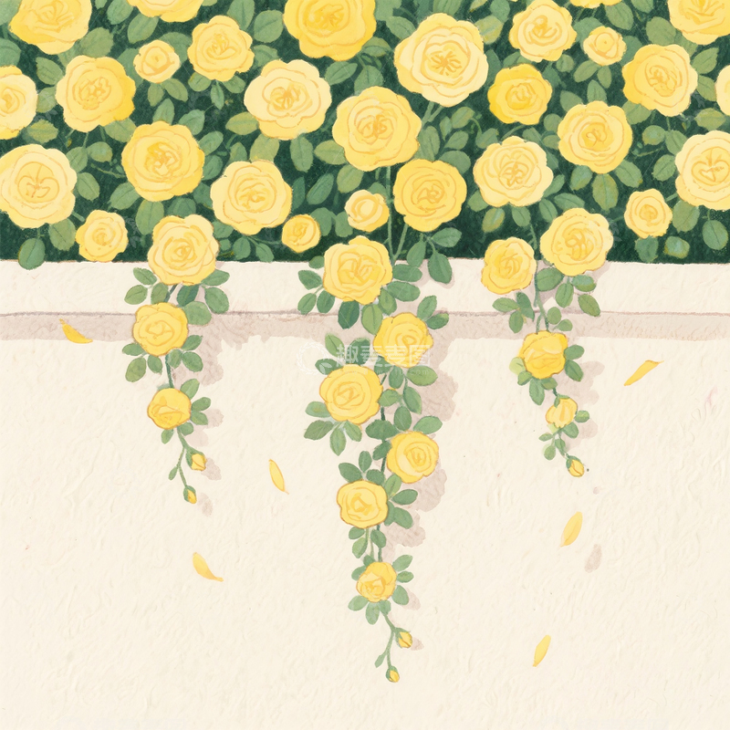高清大图下载【趣麦麦图】卡通手绘黄色蔷薇花墙