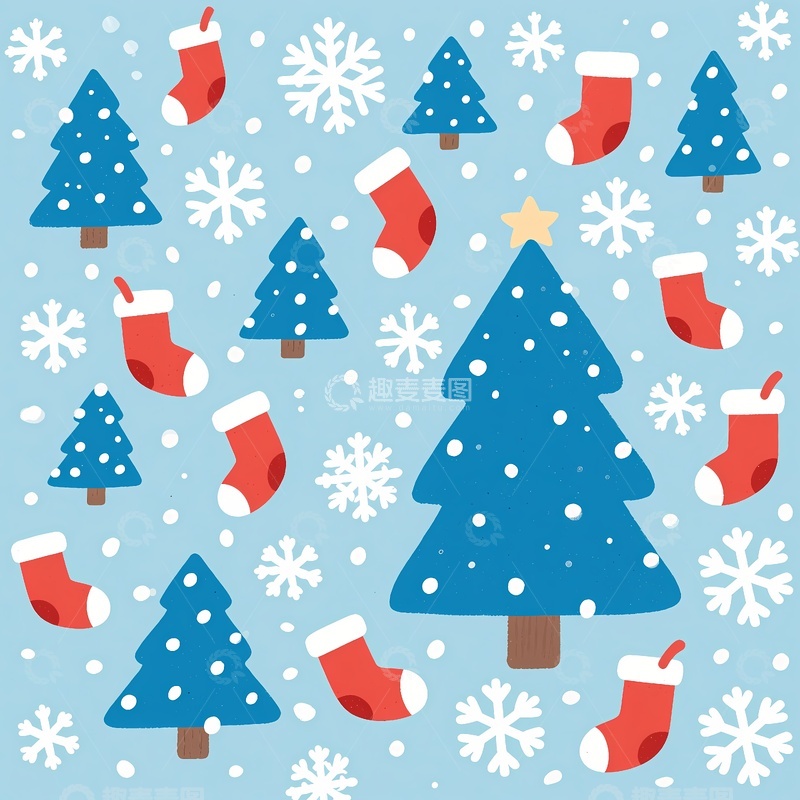高清大图下载【趣麦麦图】蓝色雪花图案