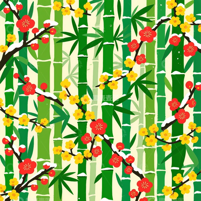 高清大图下载【趣麦麦图】竹子梅花图案
