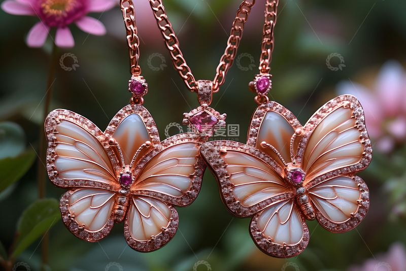 高清大图下载【趣麦麦图】蝴蝶双栖项链_5