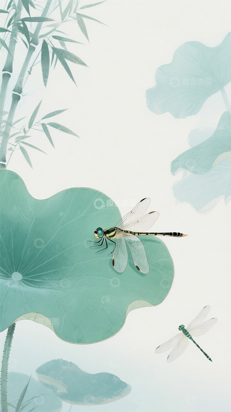 高清大图下载【趣麦麦图】荷花竹林夏日背景图123456789