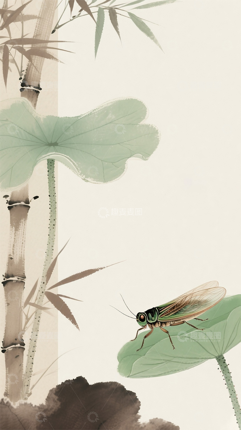 高清大图下载【趣麦麦图】荷花竹林夏日背景图1