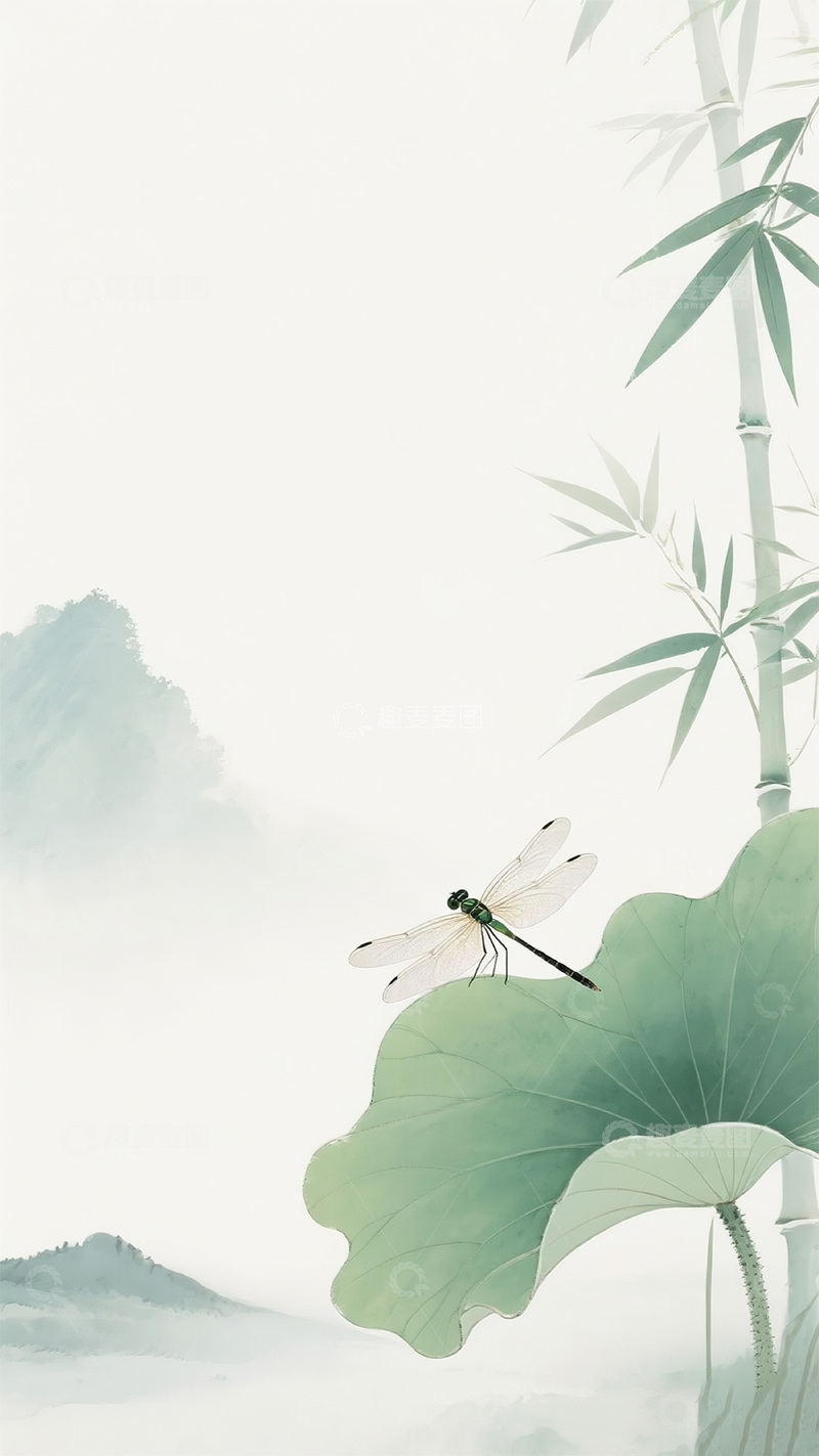 高清大图下载【趣麦麦图】荷花竹林夏日背景图