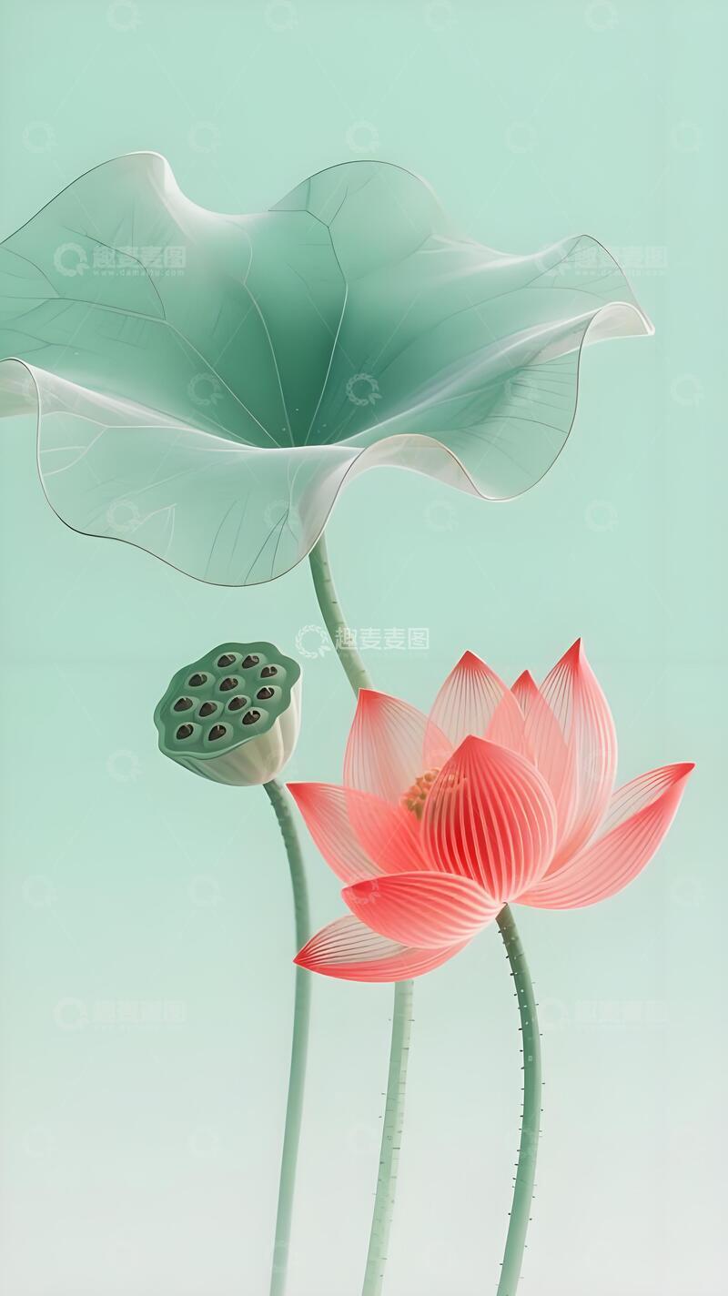 高清大图下载【趣麦麦图】国风意境荷花与荷叶插画9
