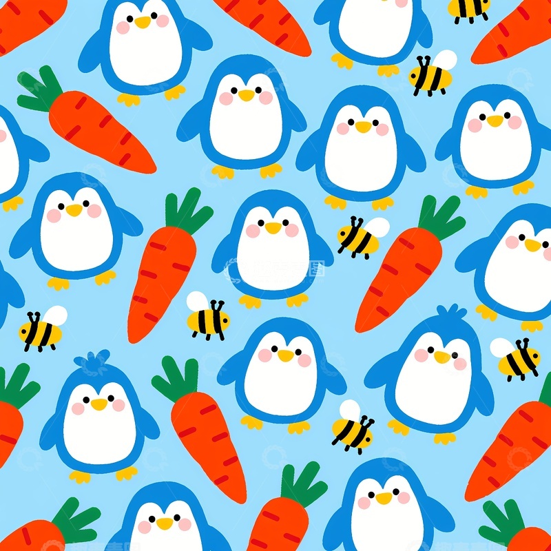 高清大图下载【趣麦麦图】企鹅胡萝卜图案