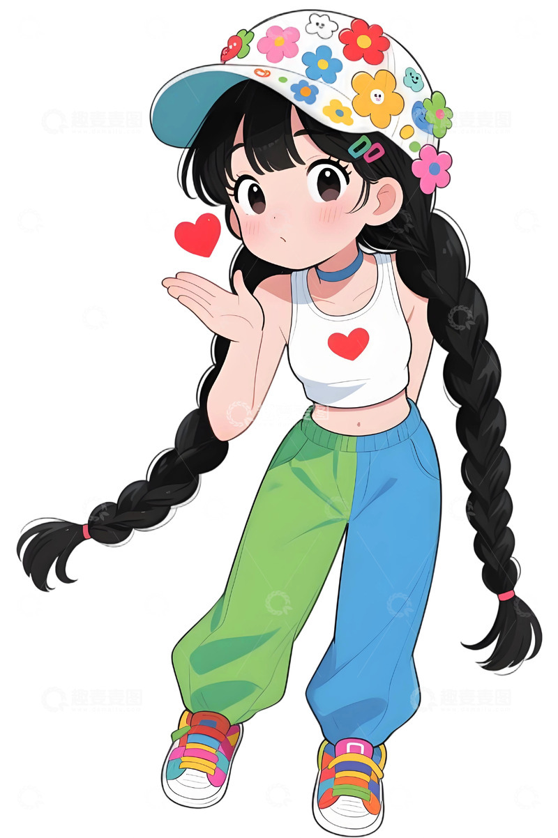 高清大图下载【趣麦麦图】潮流少女与青苹果卡通插画4