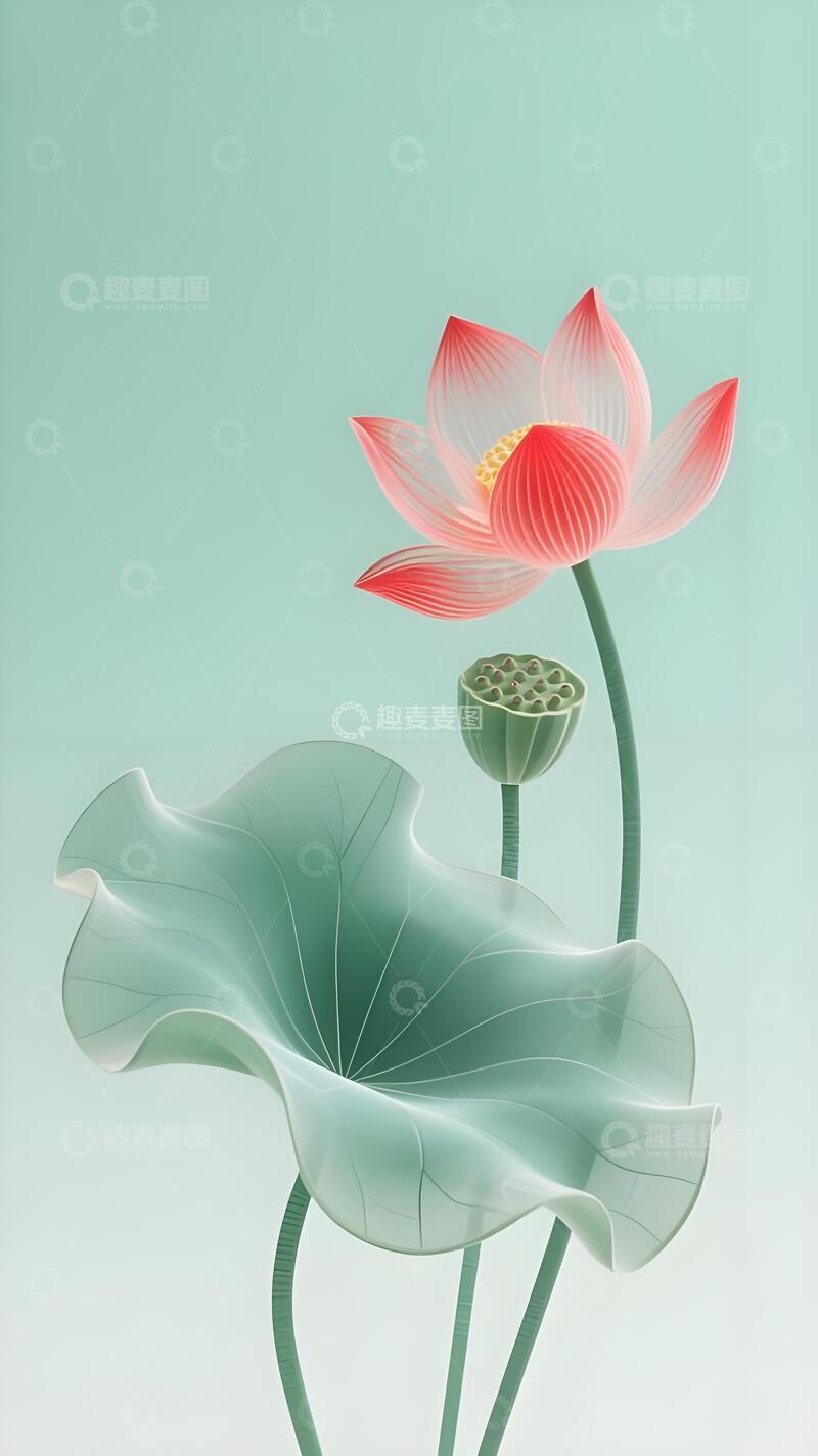 高清大图下载【趣麦麦图】国风意境荷花与荷叶插画7