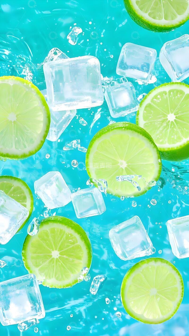 高清大图下载【趣麦麦图】凉爽氛围青柠冰块水摄影图2