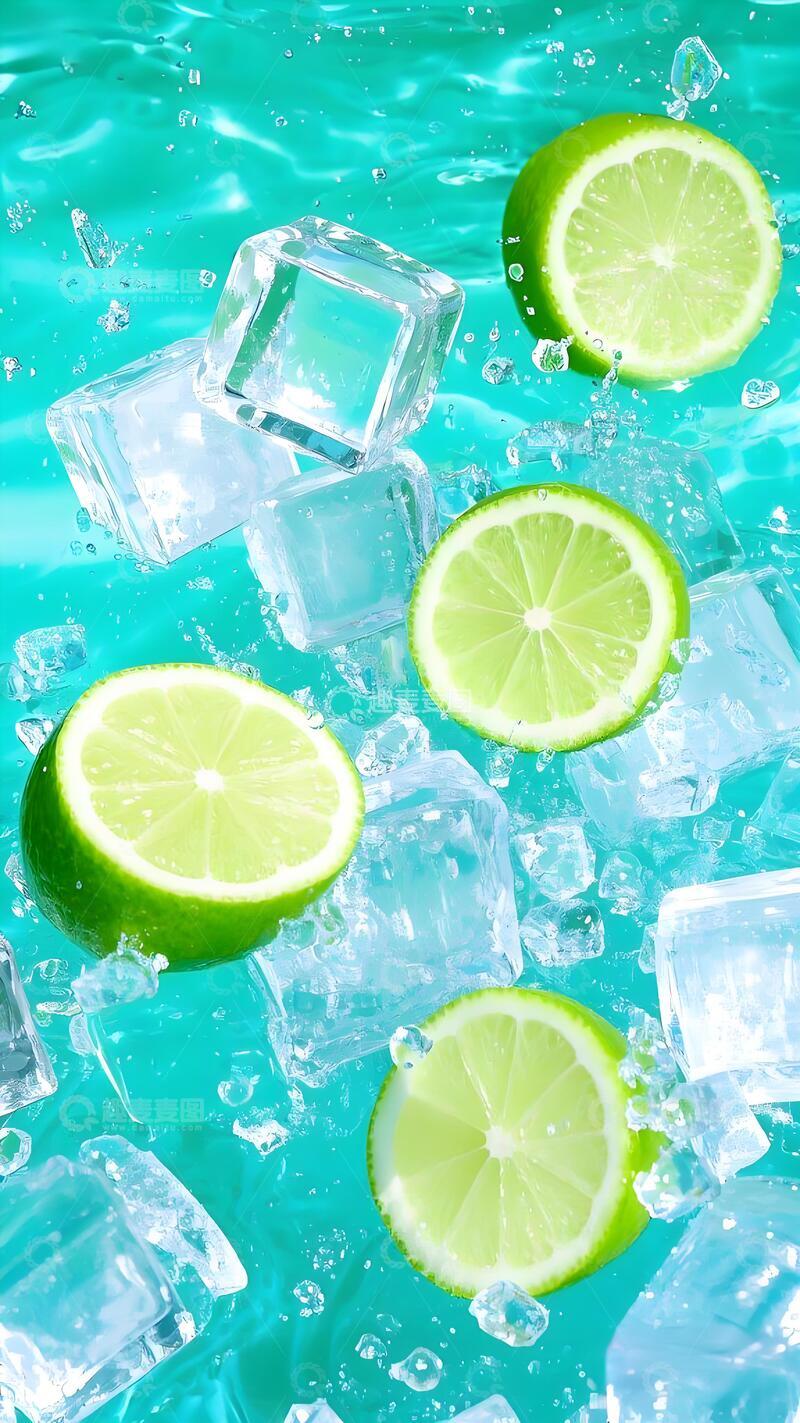 高清大图下载【趣麦麦图】凉爽氛围青柠冰块水摄影图6