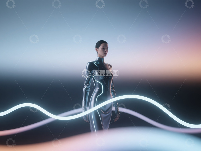 高清大图下载【趣麦麦图】人工智能高级感光效曲线渐变背景