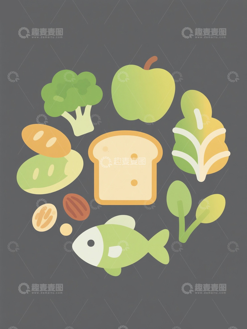 高清大图下载【趣麦麦图】健康食品饮食卡通插画元素