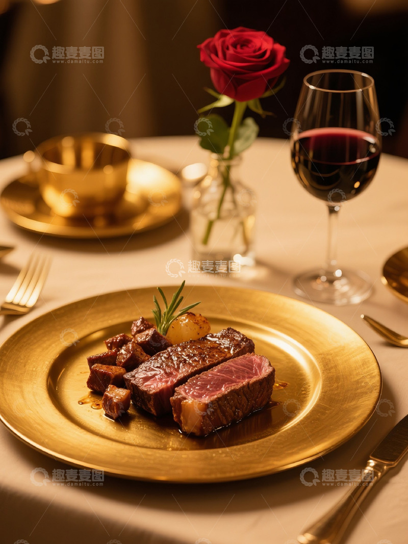 高清大图下载【趣麦麦图】西餐餐厅和牛粒红酒美食摄影1