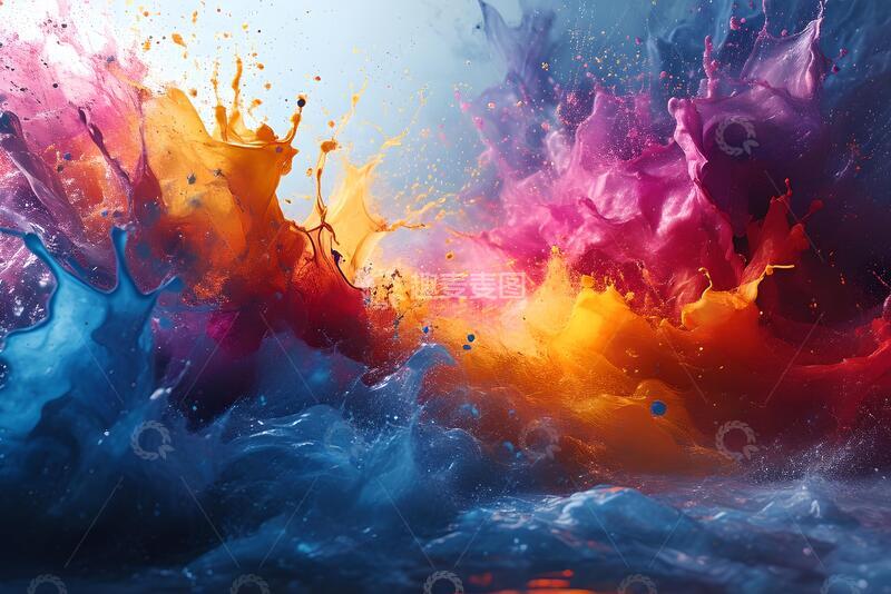高清大图下载【趣麦麦图】充满活力的抽象水彩飞溅_1