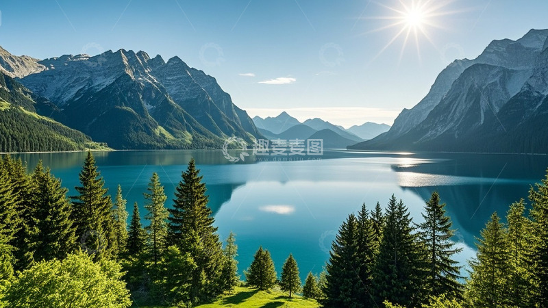 高清大图下载【趣麦麦图】自然湖泊风景雪山高清屏保背景1