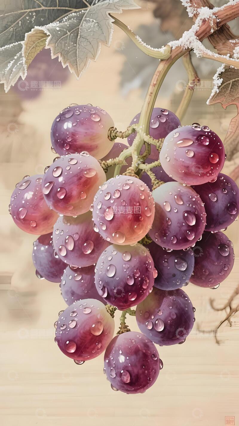 高清大图下载【趣麦麦图】国风意境葡萄工笔画作2