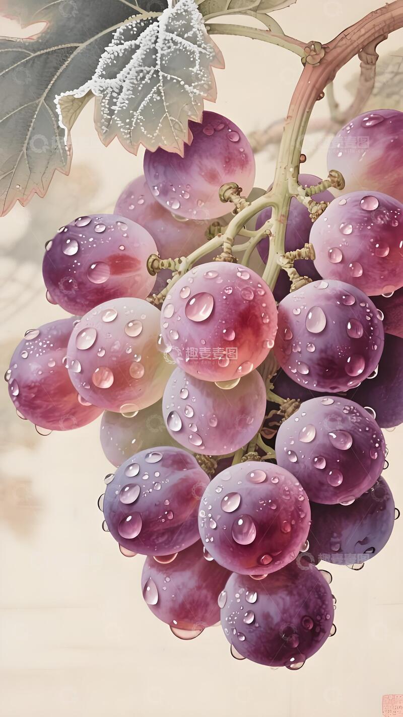高清大图下载【趣麦麦图】国风意境葡萄工笔画作3
