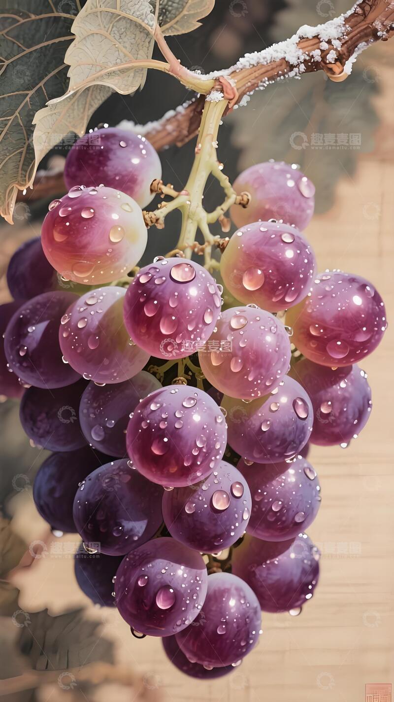 高清大图下载【趣麦麦图】国风意境葡萄工笔画作