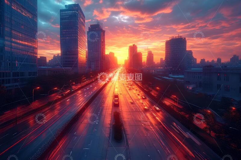 高清大图下载【趣麦麦图】城市道路广场日落_4