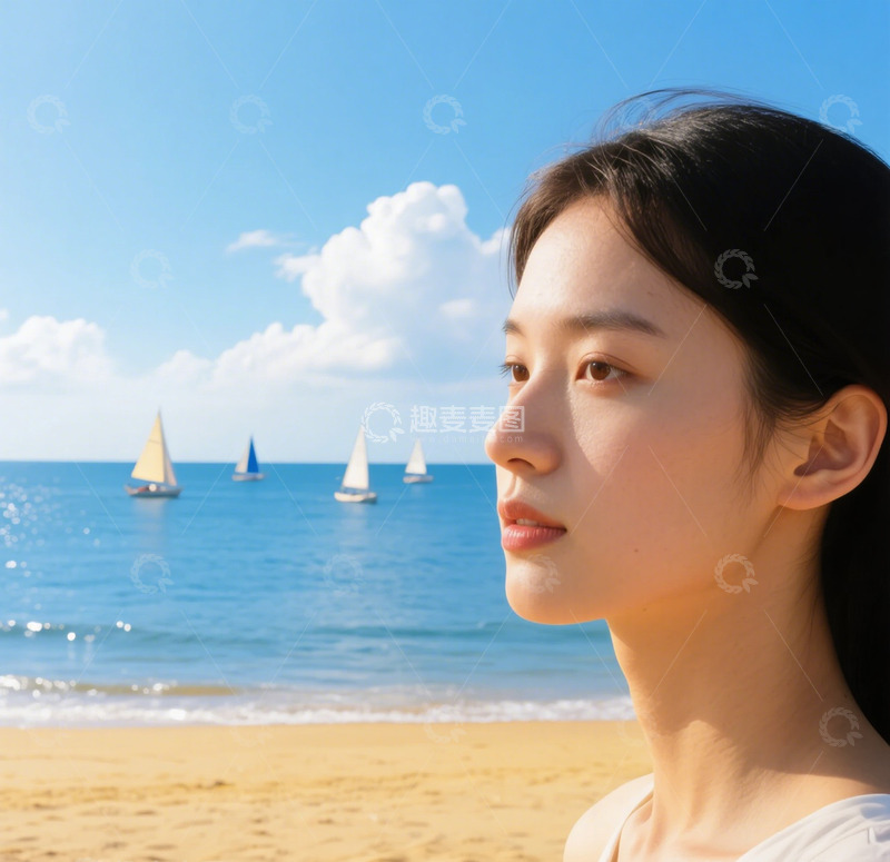 高清大图下载【趣麦麦图】海边度假的女孩