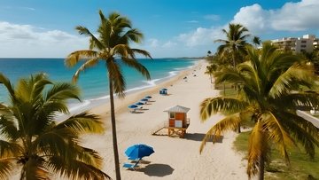 椰林沙滩，海滨救生塔景