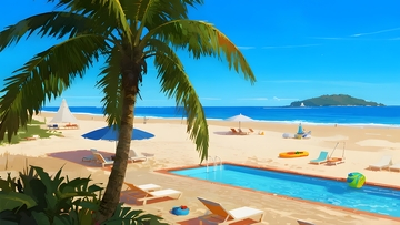 椰林沙滩，泳池度假风光