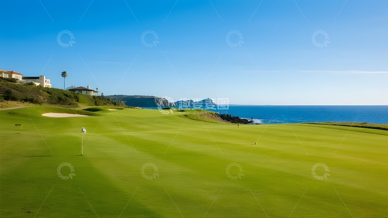 高清大图下载【趣麦麦图】海滨高尔夫，绿地伴海景